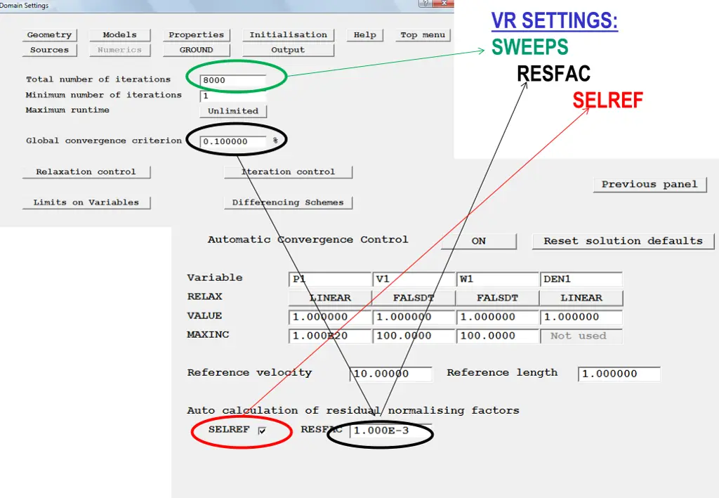 vr settings sweeps resfac selref