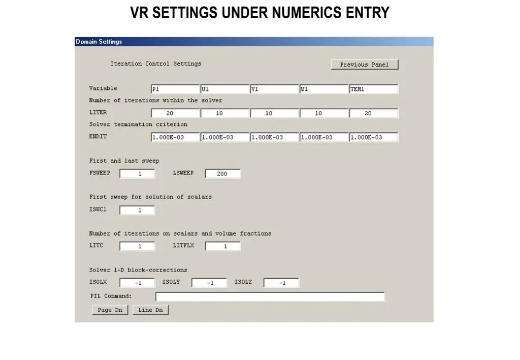 vr settings under numerics entry