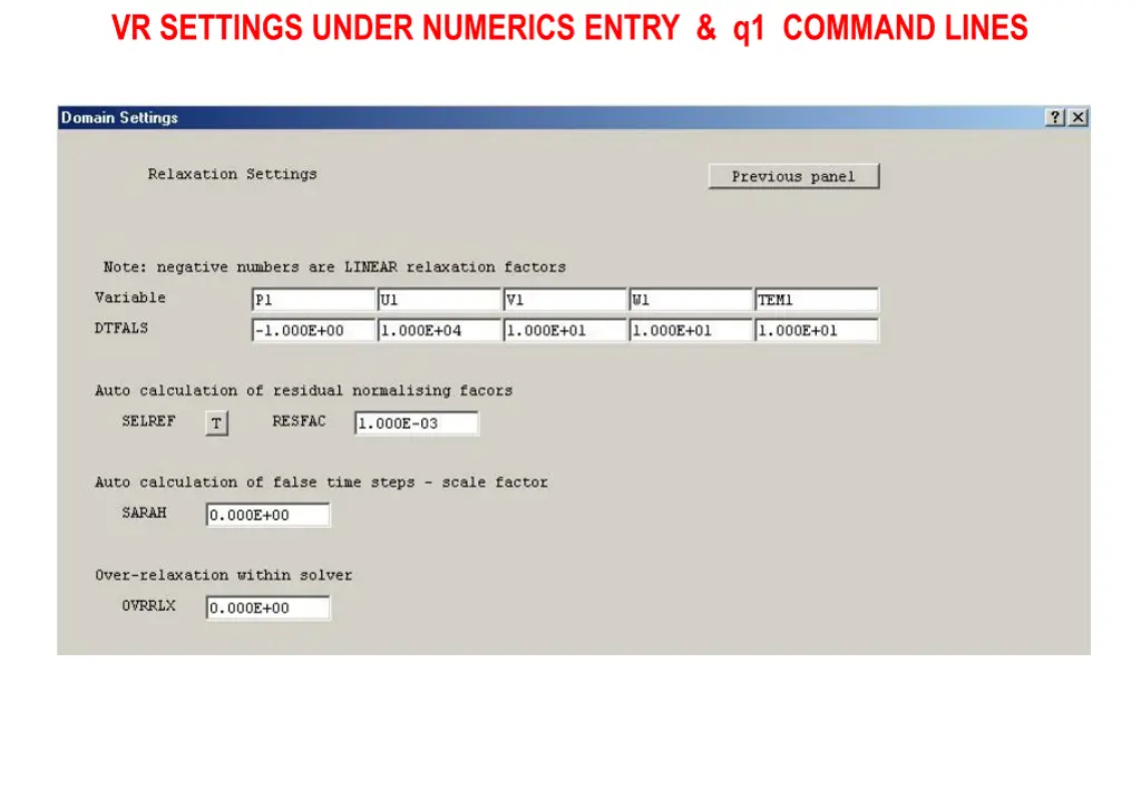 vr settings under numerics entry q1 command lines 1