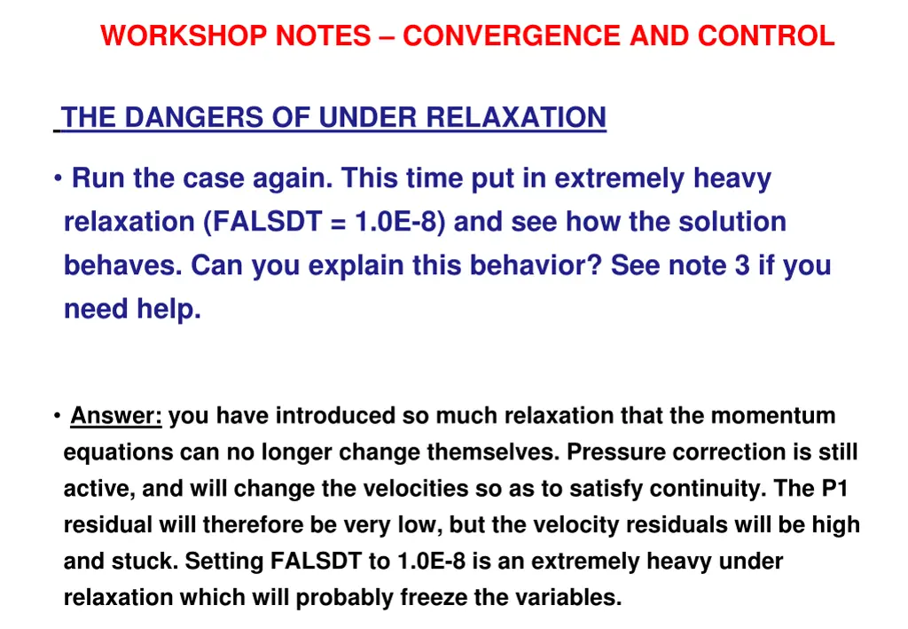 workshop notes convergence and control