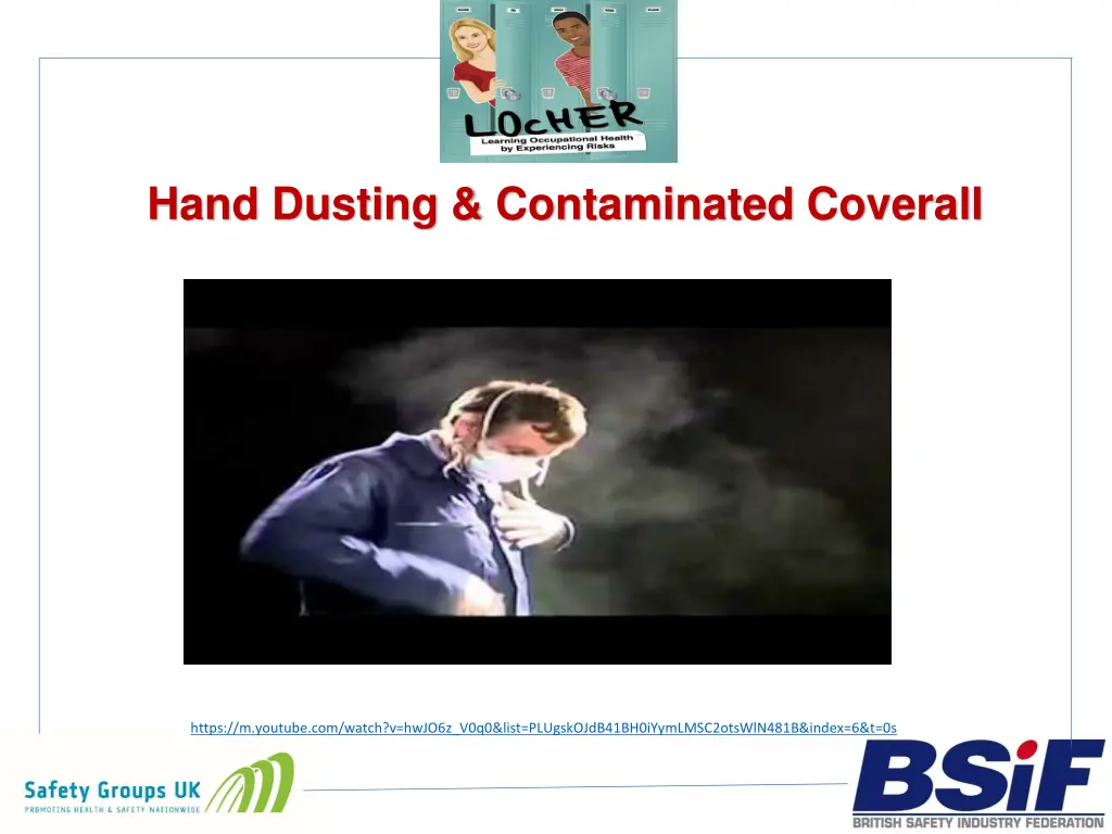 hand dusting contaminated coverall