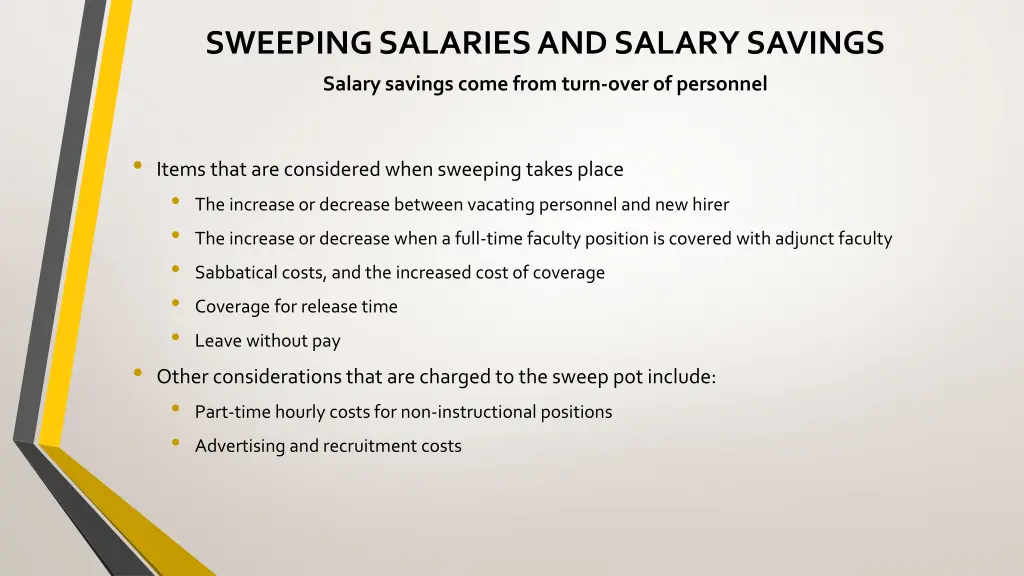 sweeping salaries and salary savings