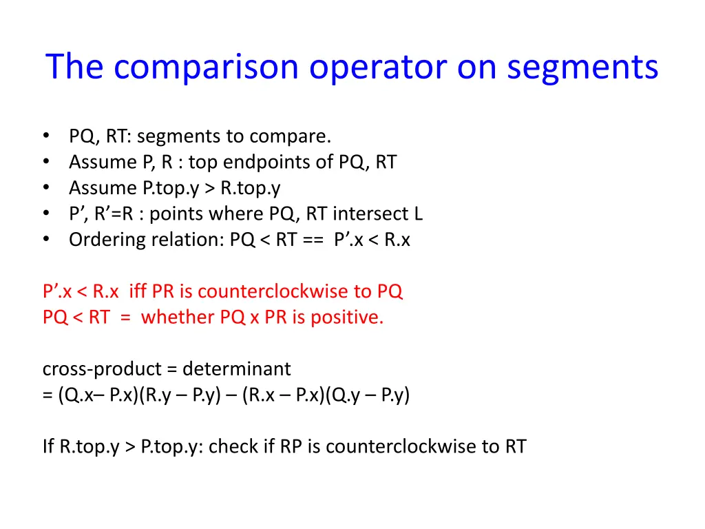 the comparison operator on segments