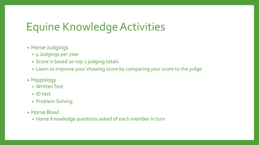 equine knowledge activities