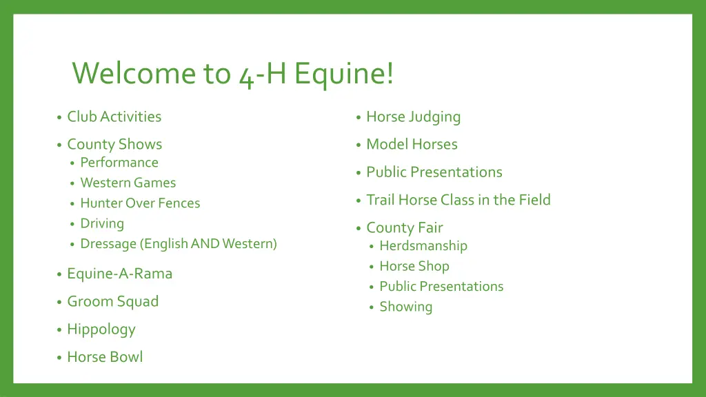 welcome to 4 h equine