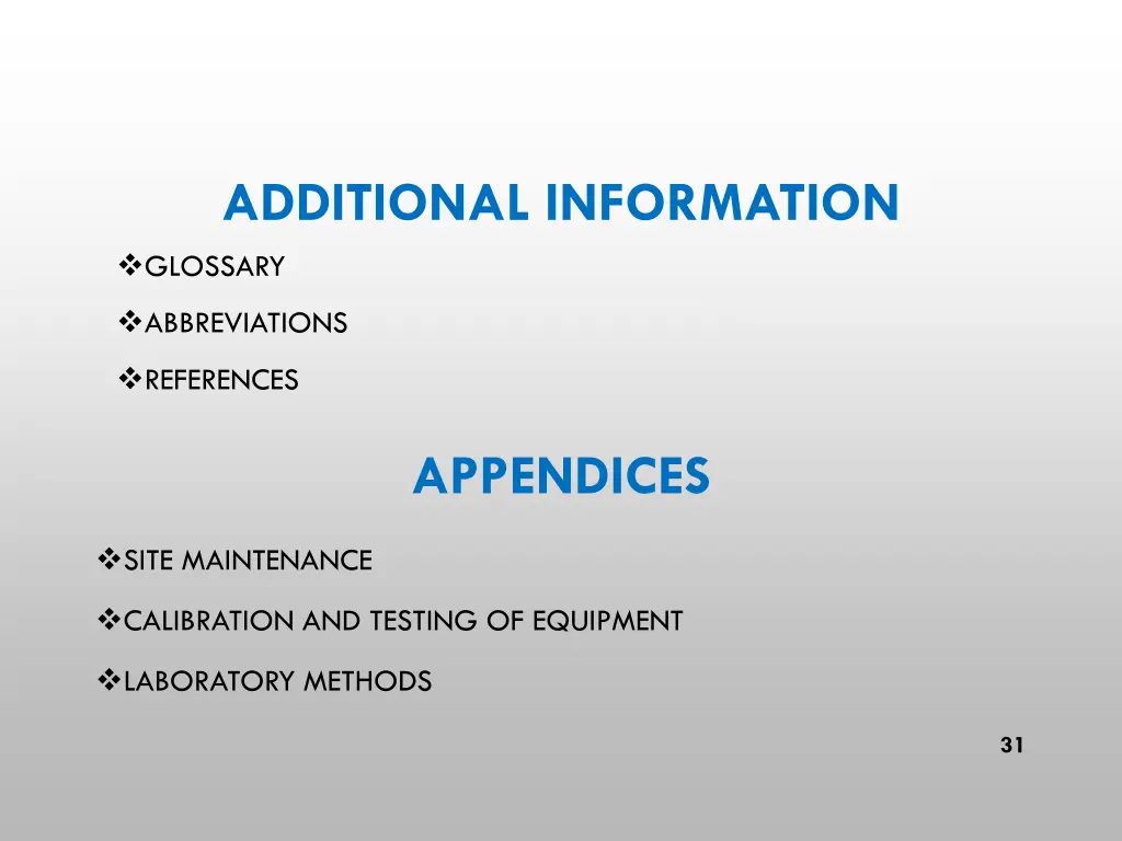 additional information glossary