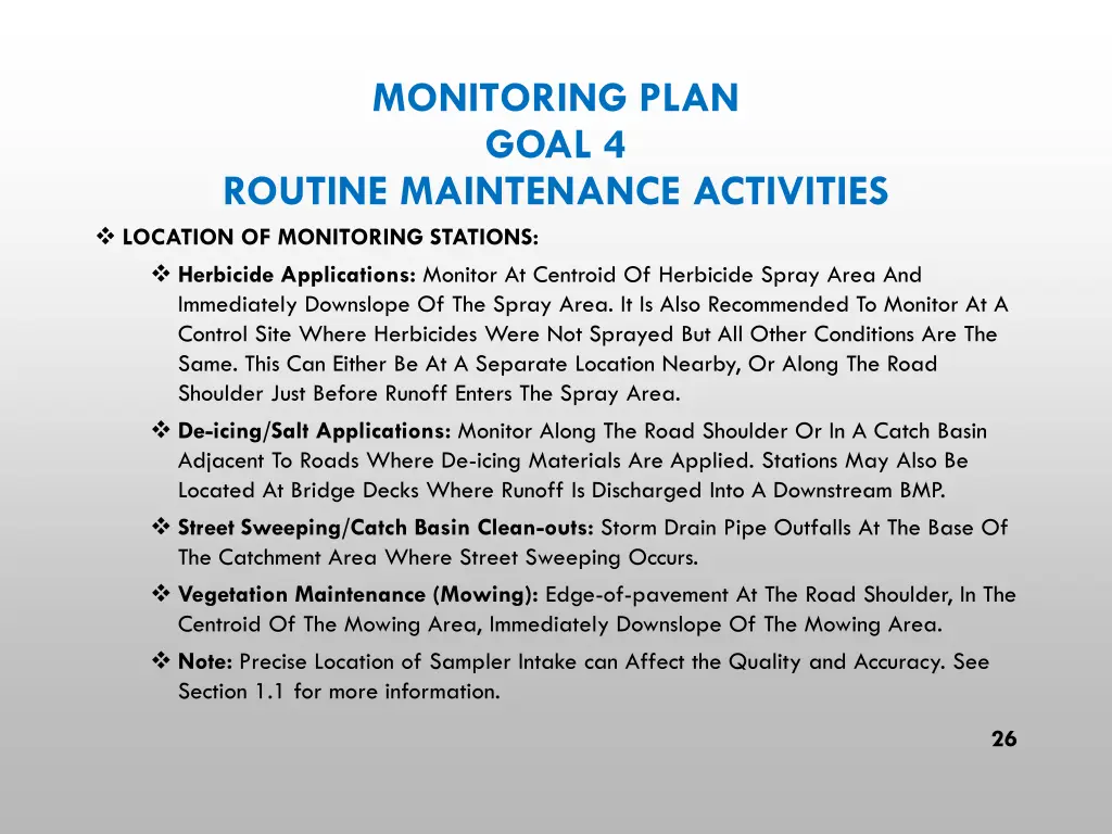 monitoring plan goal 4 routine maintenance