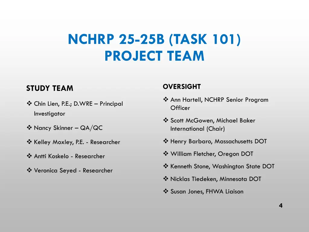 nchrp 25 25b task 101 project team