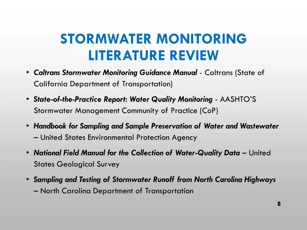 stormwater monitoring literature review caltrans