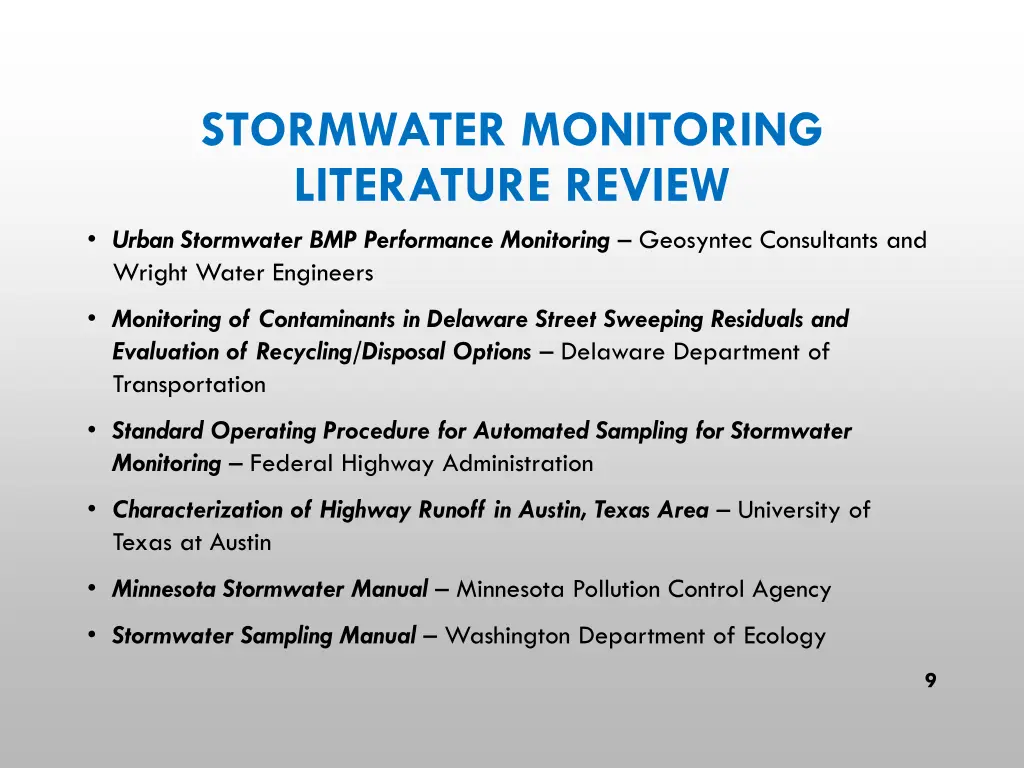 stormwater monitoring literature review urban