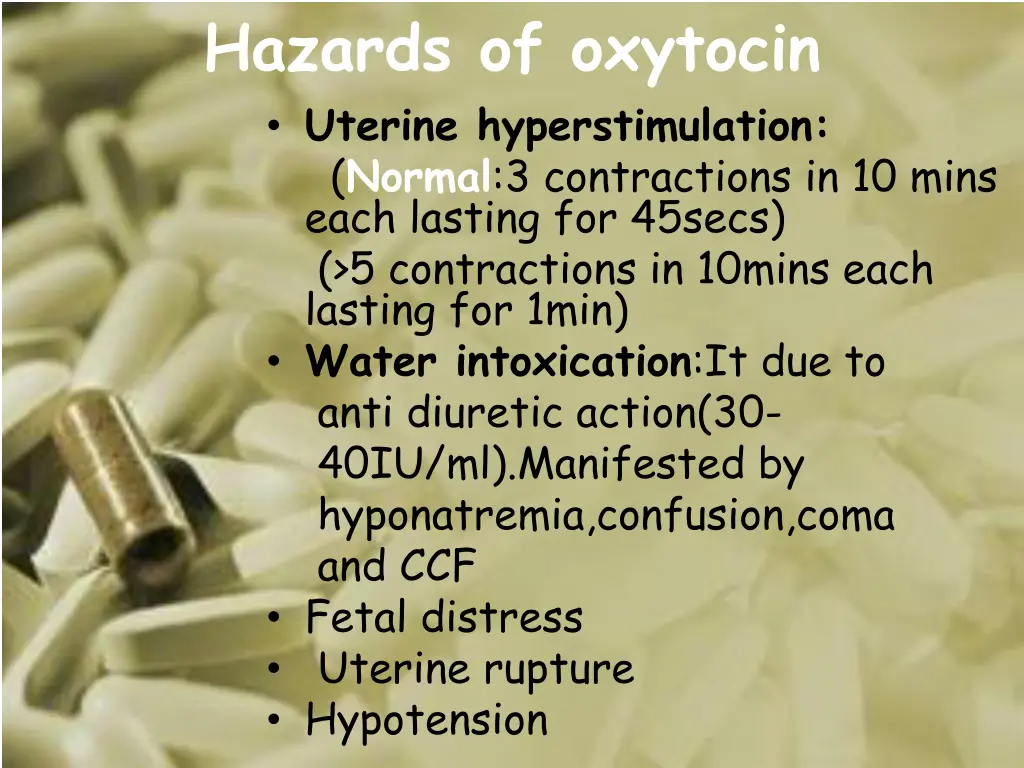 hazards of oxytocin uterine hyperstimulation