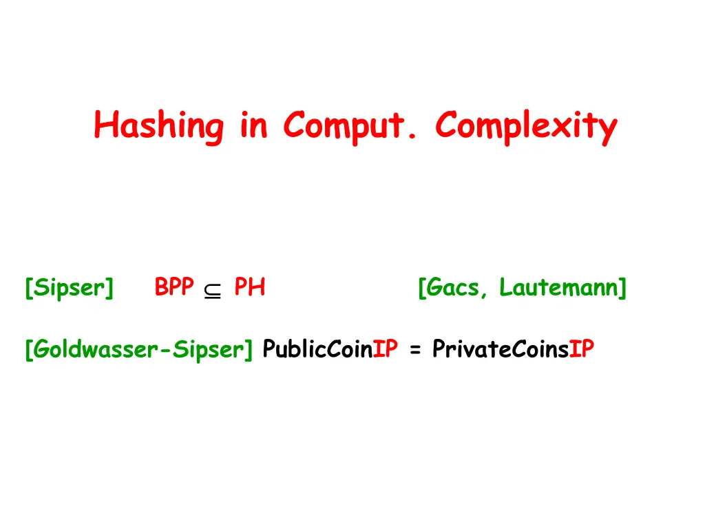 hashing in comput complexity