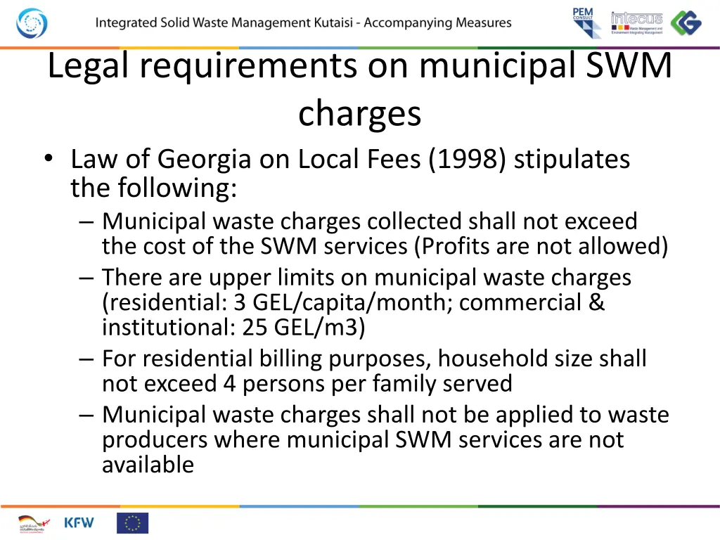 legal requirements on municipal swm charges