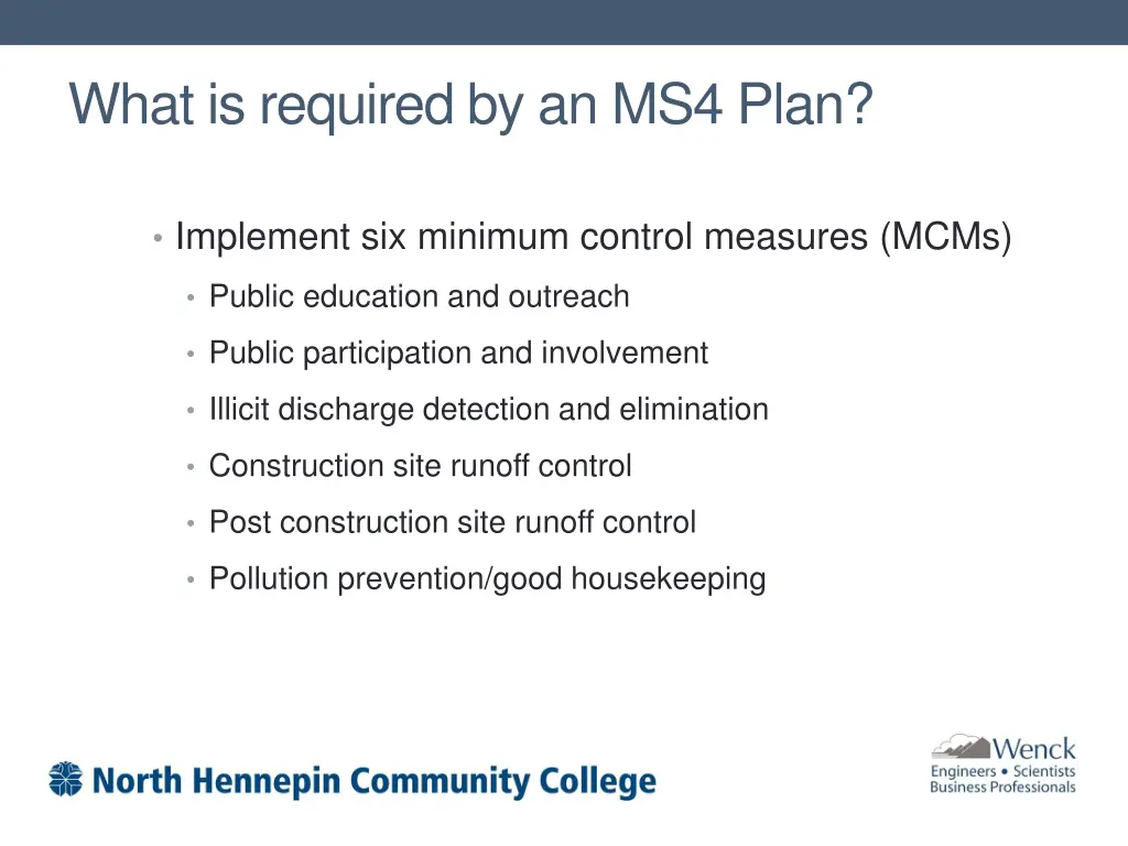 what is required by an ms4 plan