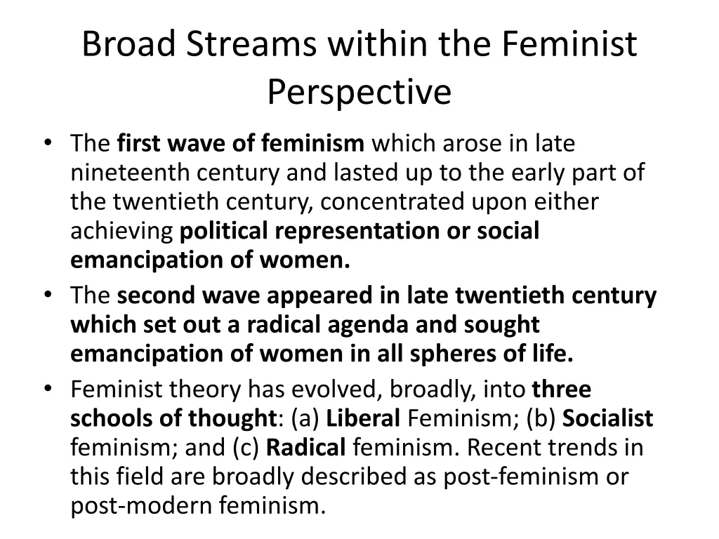 broad streams within the feminist perspective