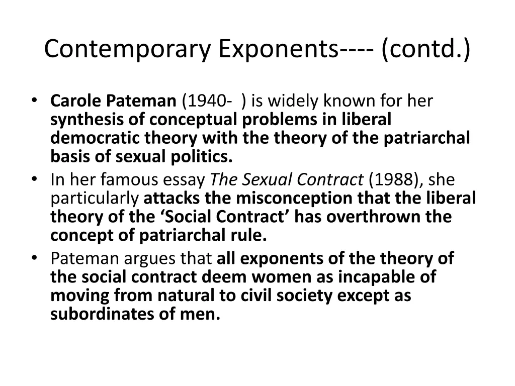 contemporary exponents contd