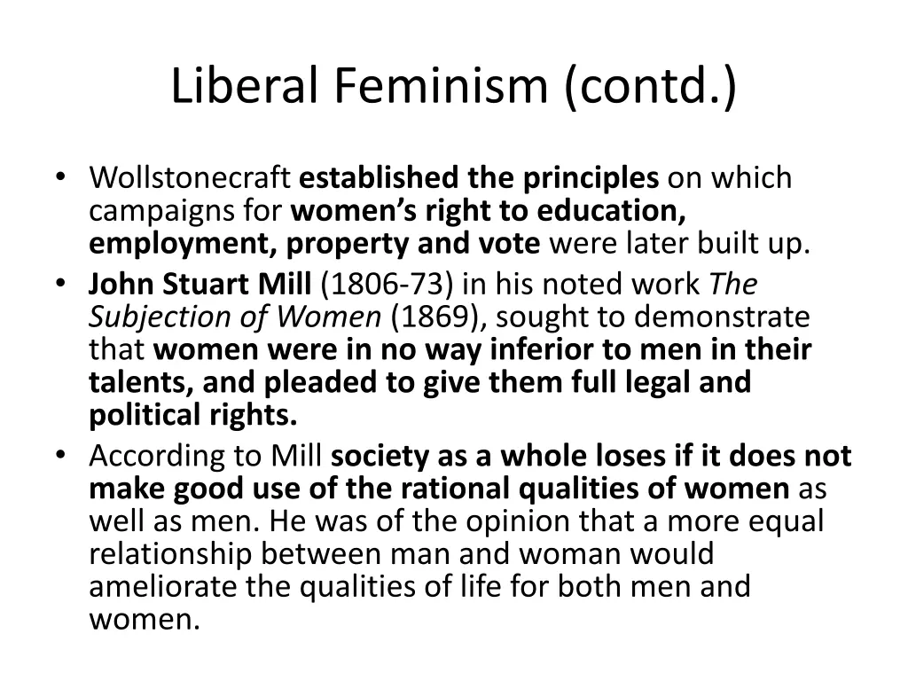 liberal feminism contd