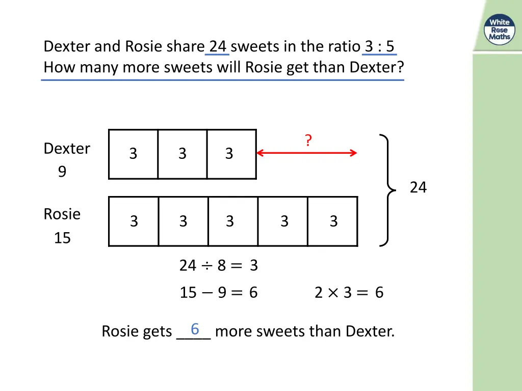 dexter and rosie share 24 sweets in the ratio