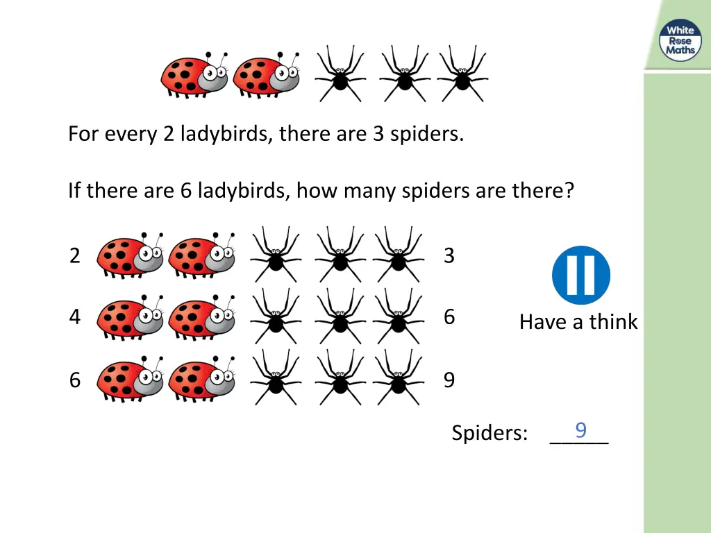 for every 2 ladybirds there are 3 spiders