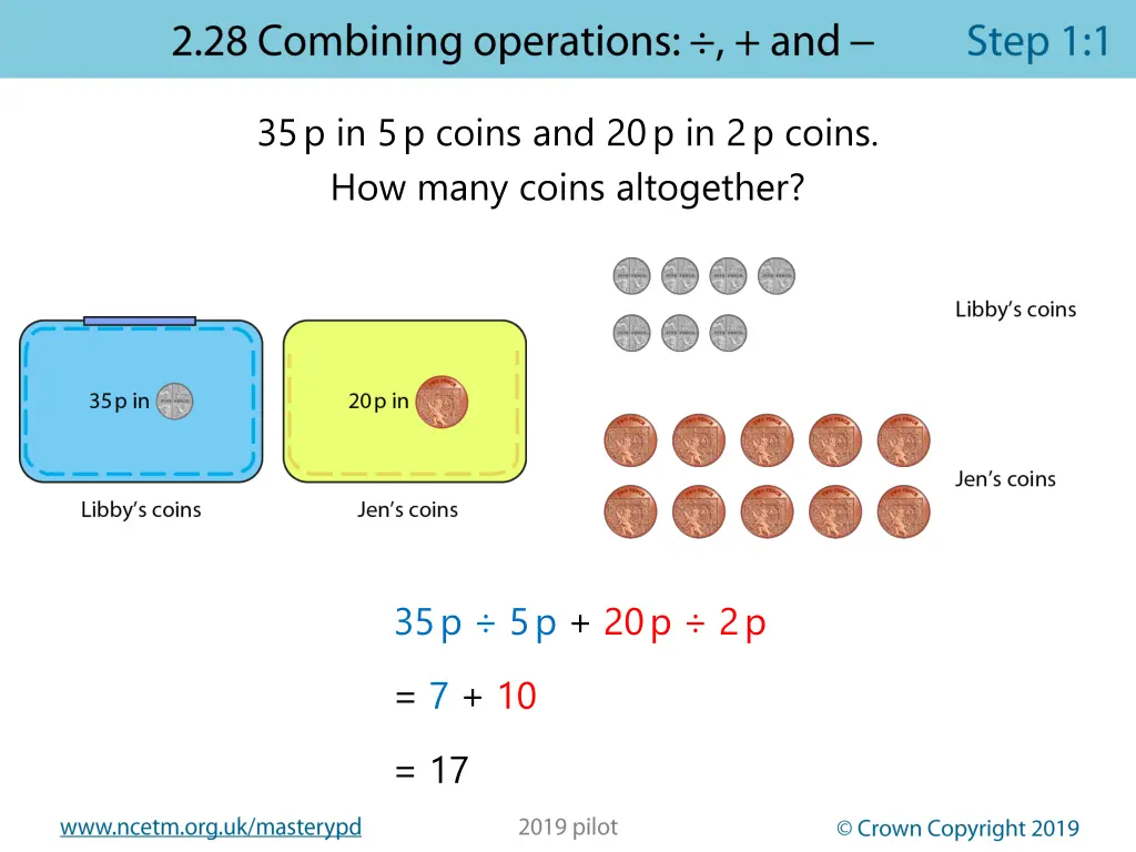 35 p in 5 p coins and 20 p in 2 p coins how many