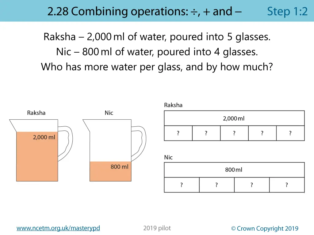 raksha 2 000 ml of water poured into 5 glasses