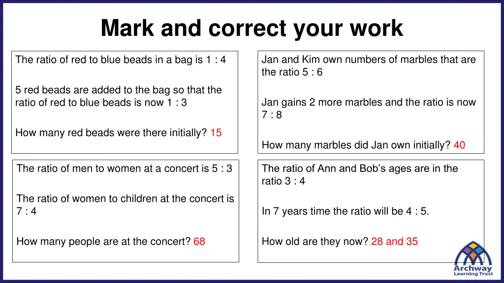 mark and correct your work 1