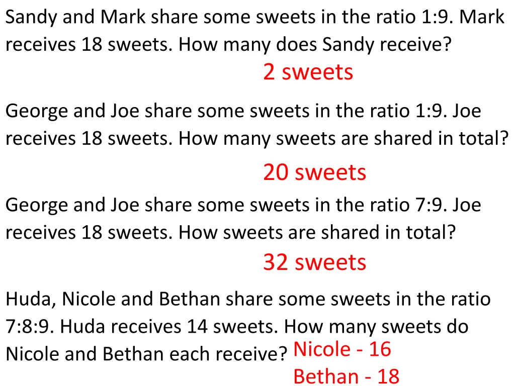 sandy and mark share some sweets in the ratio 1