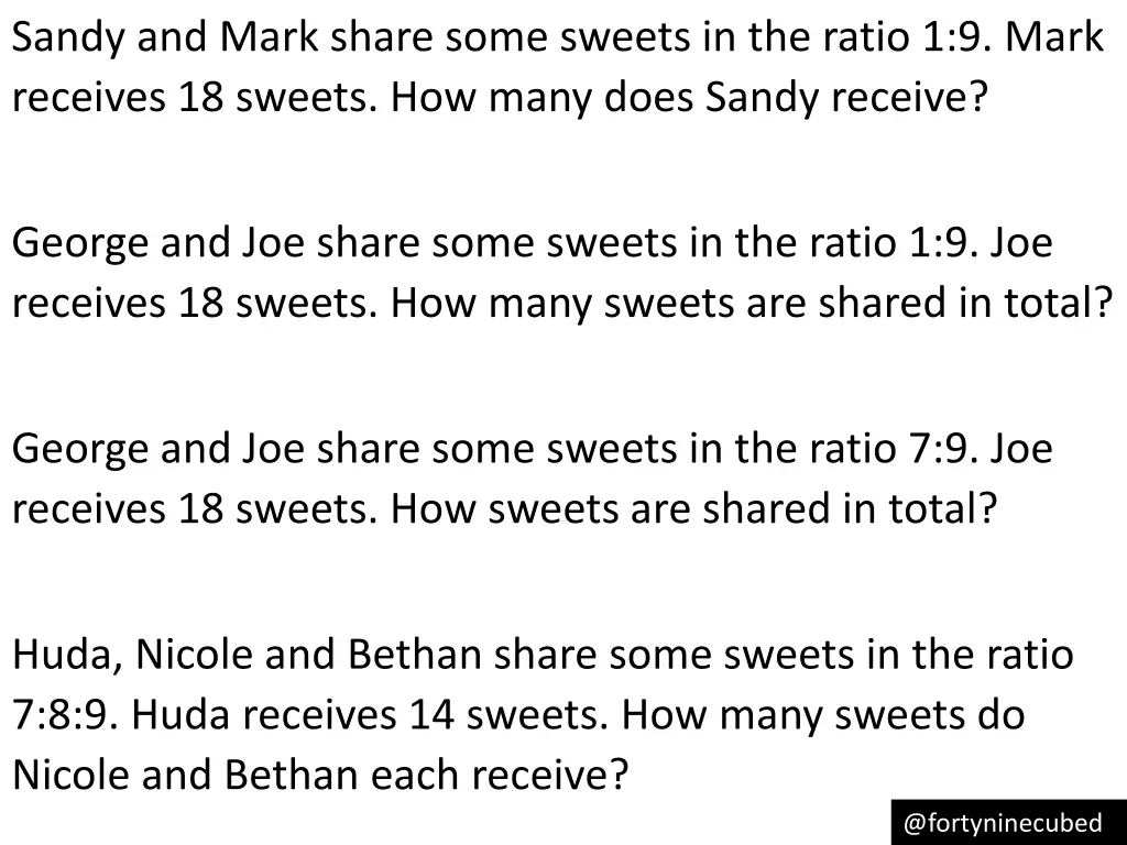 sandy and mark share some sweets in the ratio