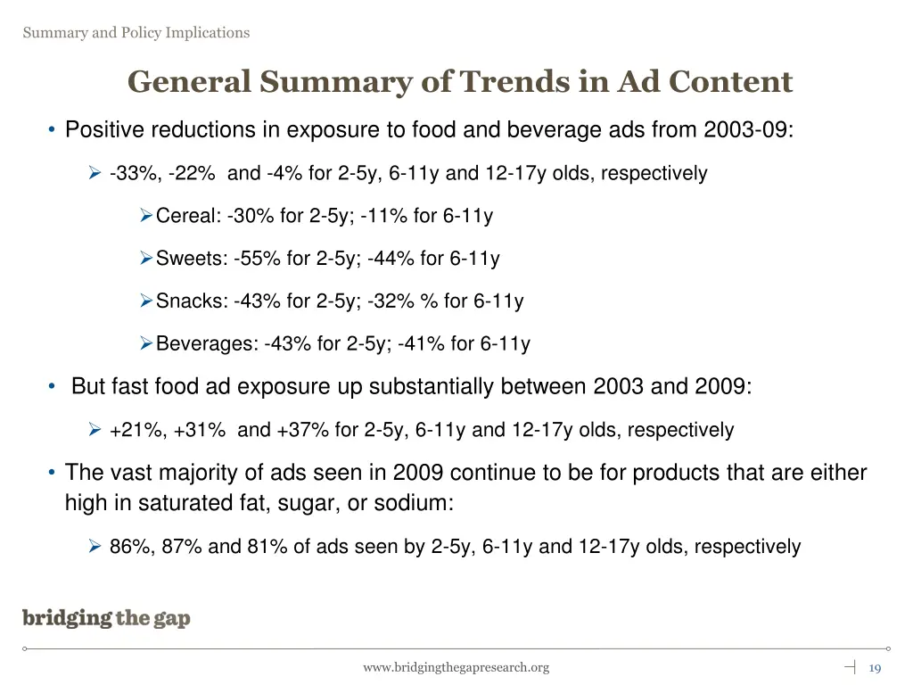 general summary of trends in ad content