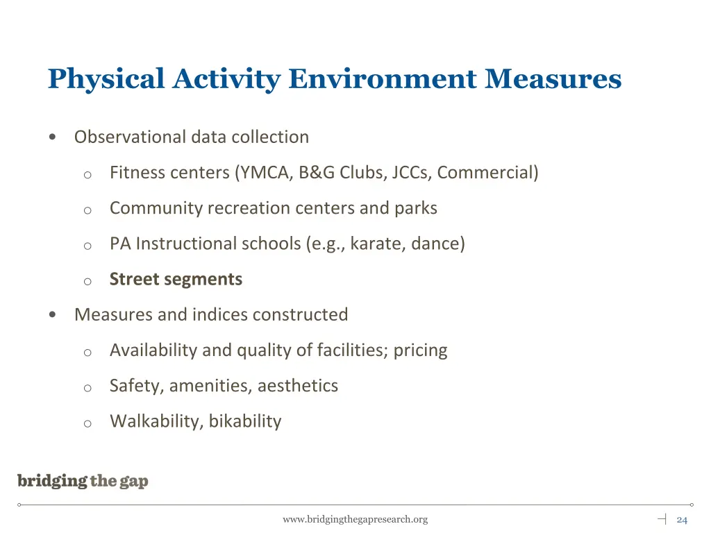 physical activity environment measures