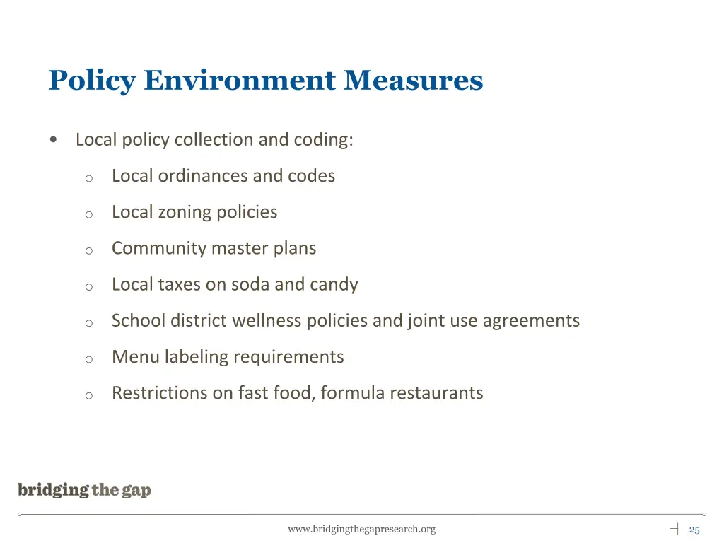 policy environment measures