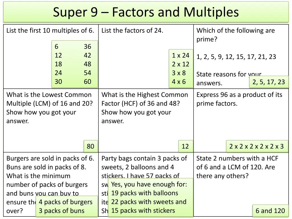 super 9 factors and multiples 1