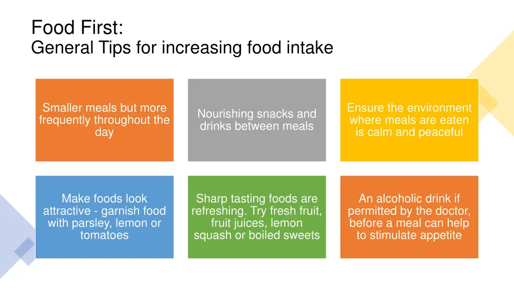 food first general tips for increasing food intake