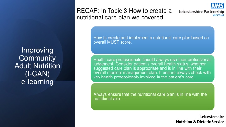 recap in topic 3 how to create a nutritional care