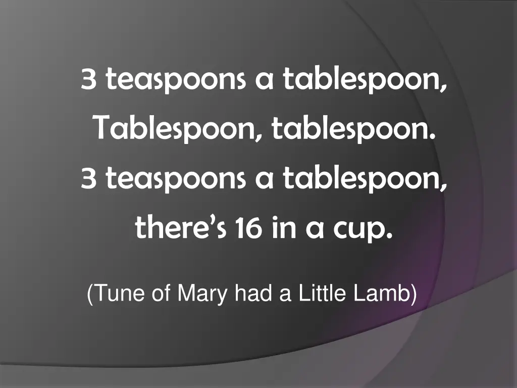 3 teaspoons a tablespoon tablespoon tablespoon