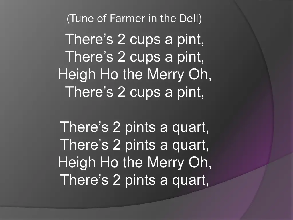 tune of farmer in the dell there s 2 cups a pint