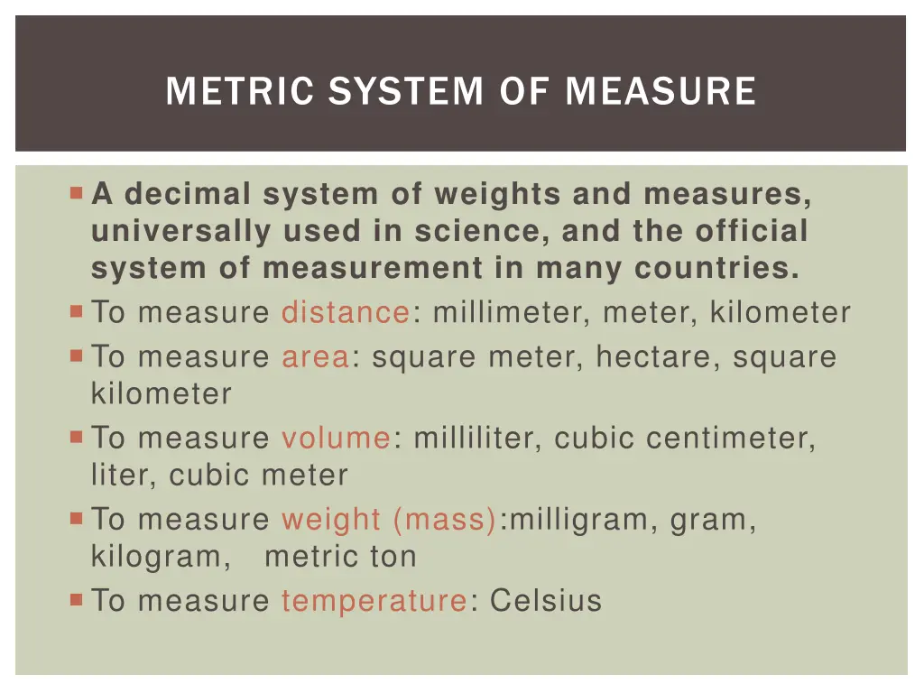 metric system of measure