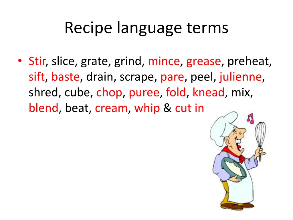 recipe language terms