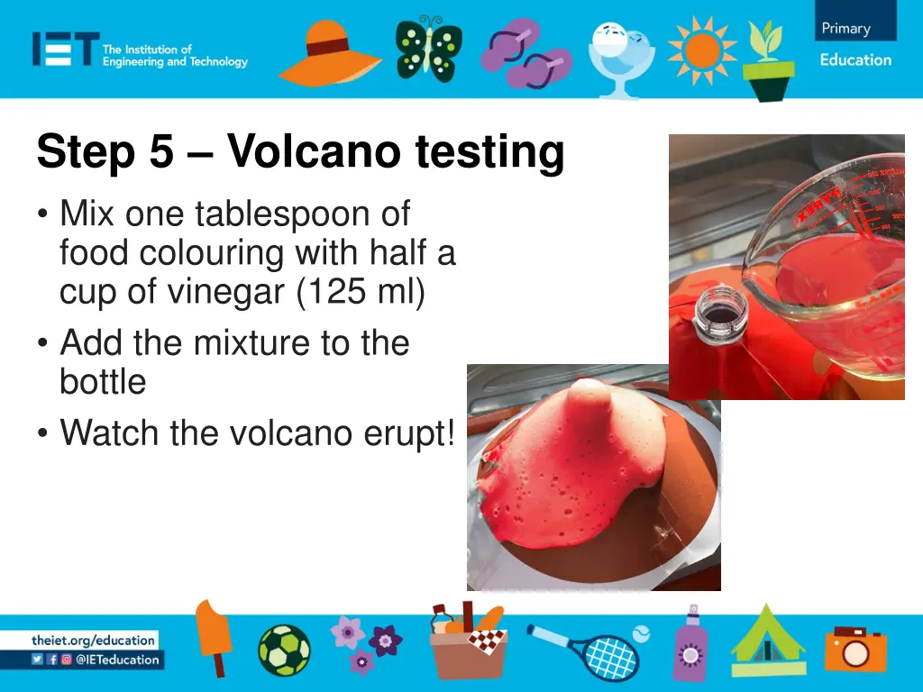 step 5 volcano testing mix one tablespoon of food