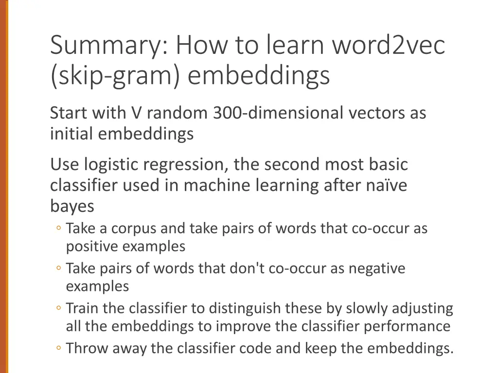 summary how to learn word2vec skip gram embeddings