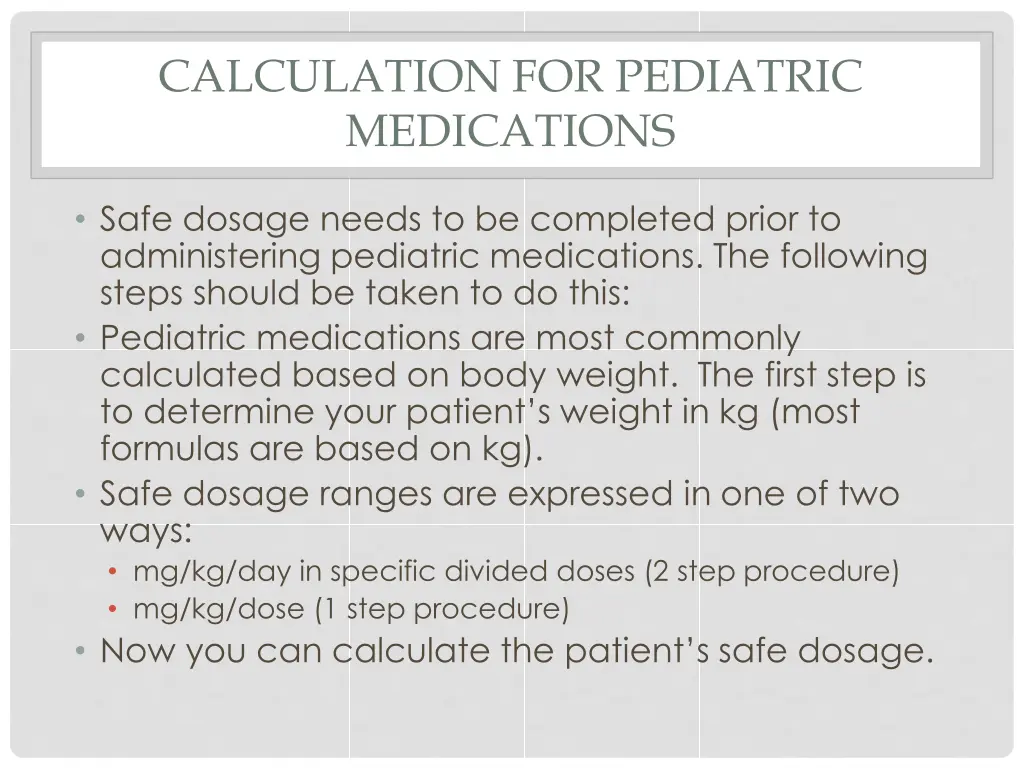 calculation for pediatric medications