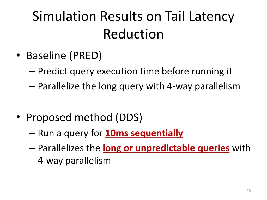 simulation results on tail latency reduction