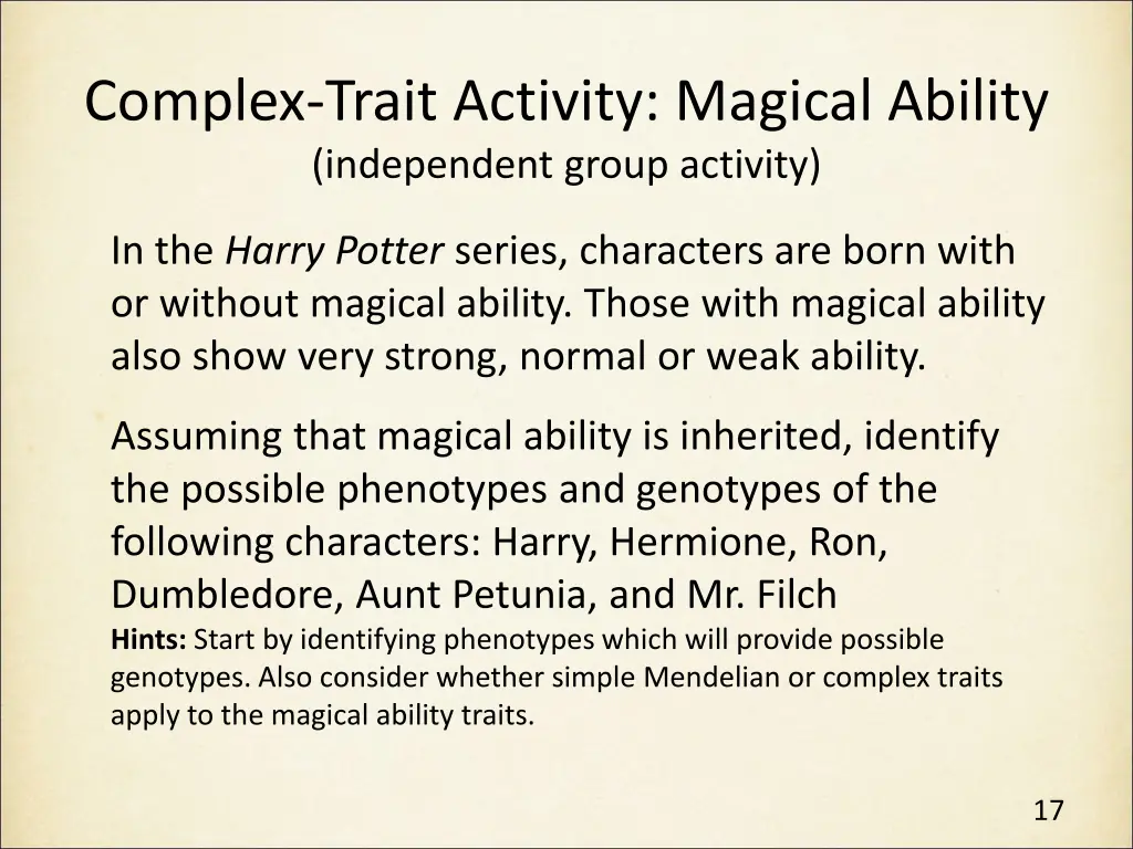 complex trait activity magical ability