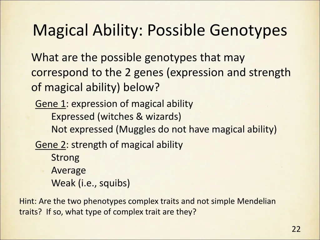 magical ability possible genotypes