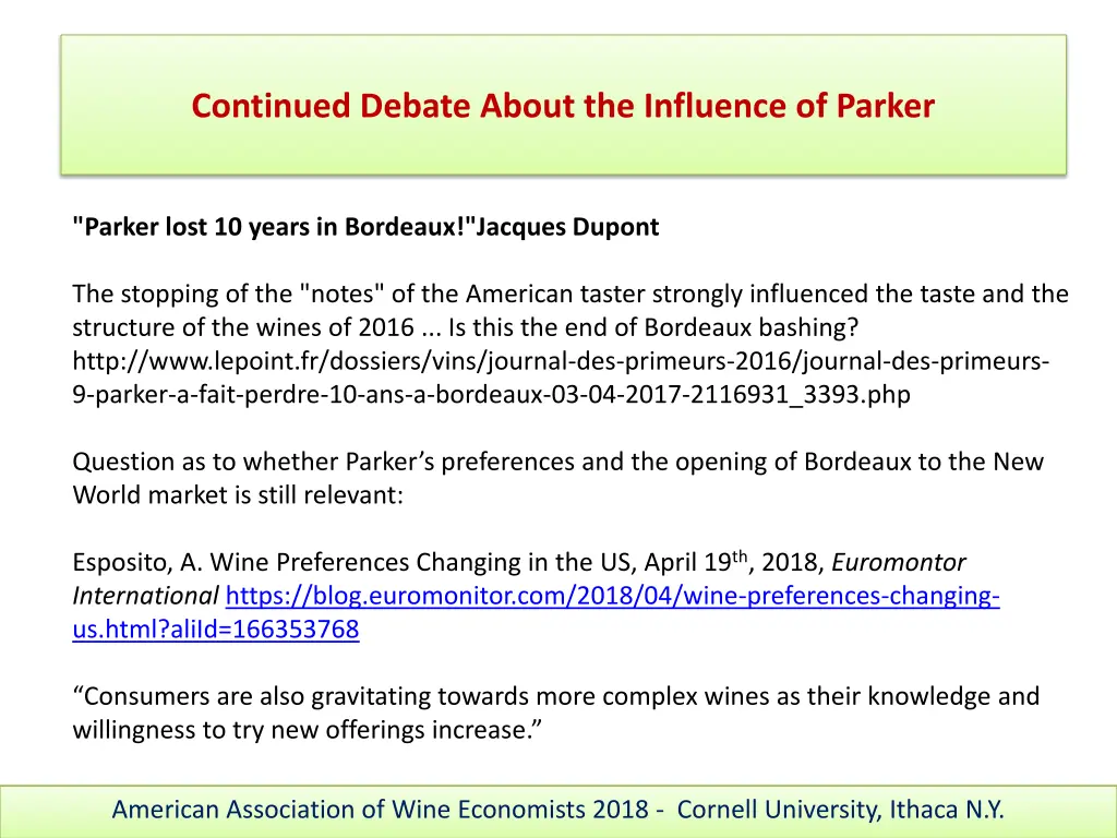 continued debate about the influence of parker