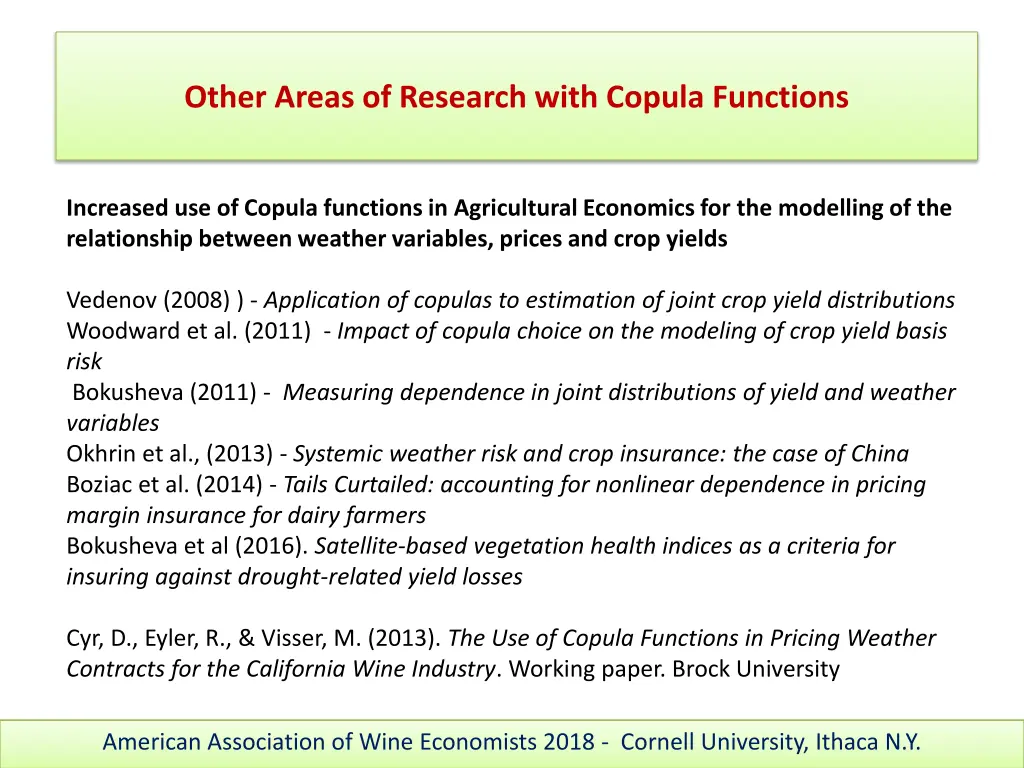 other areas of research with copula functions