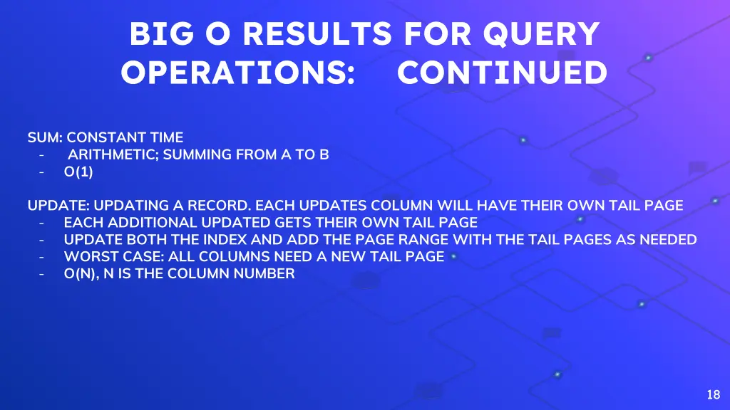 big o results for query operations continued