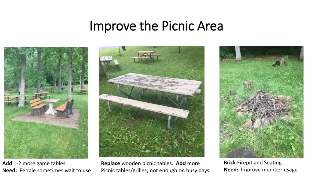 improve the picnic area improve the picnic area