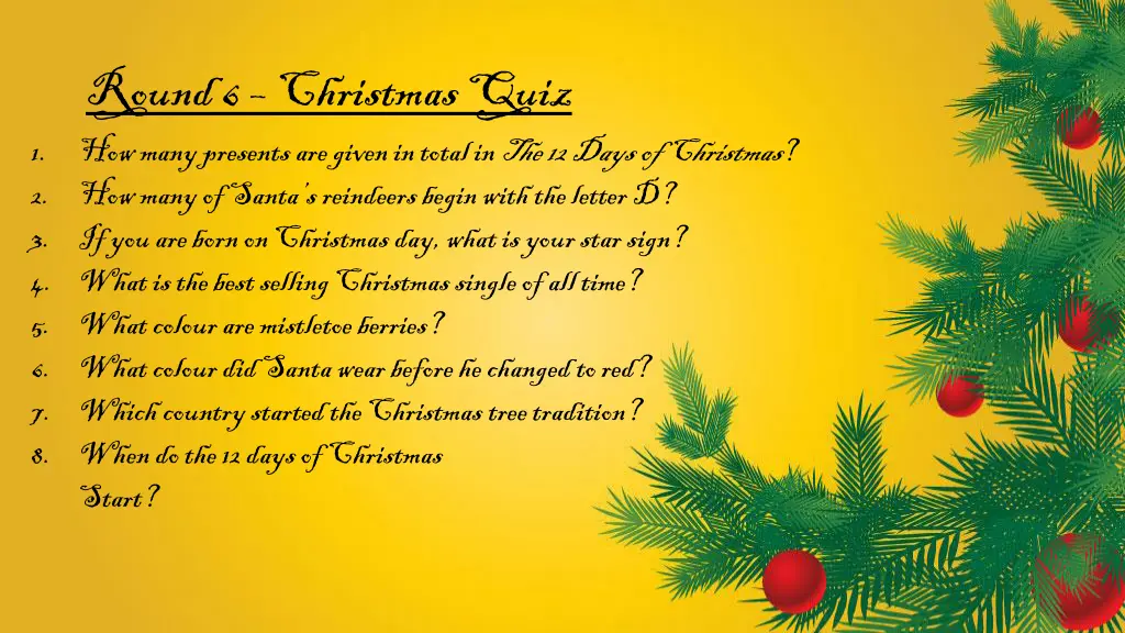 round 6 christmas quiz how many presents