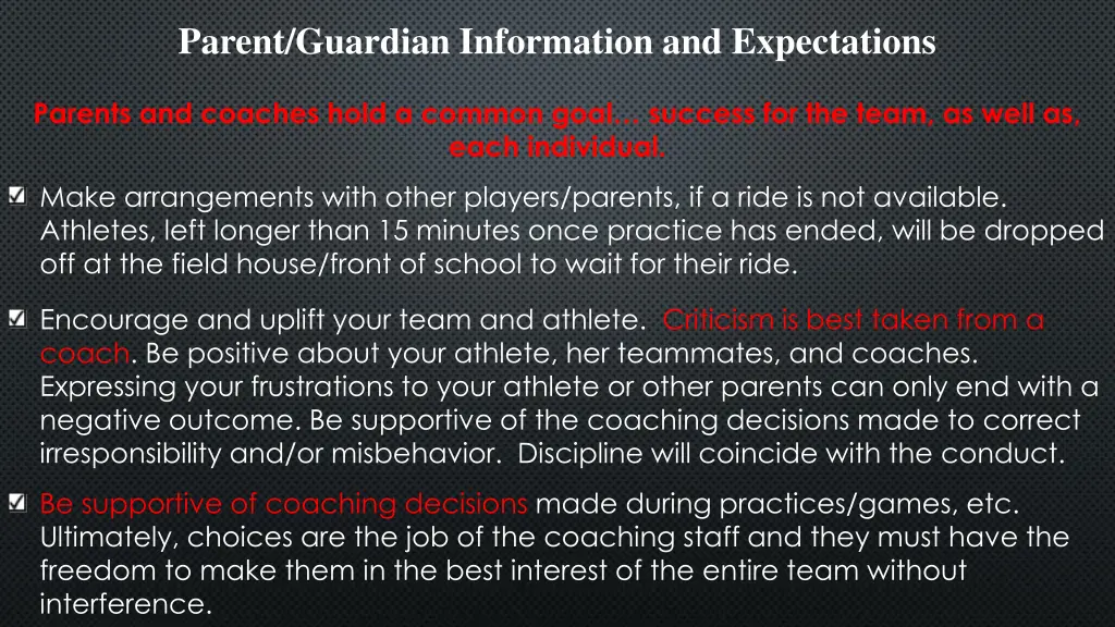 parent guardian information and expectations